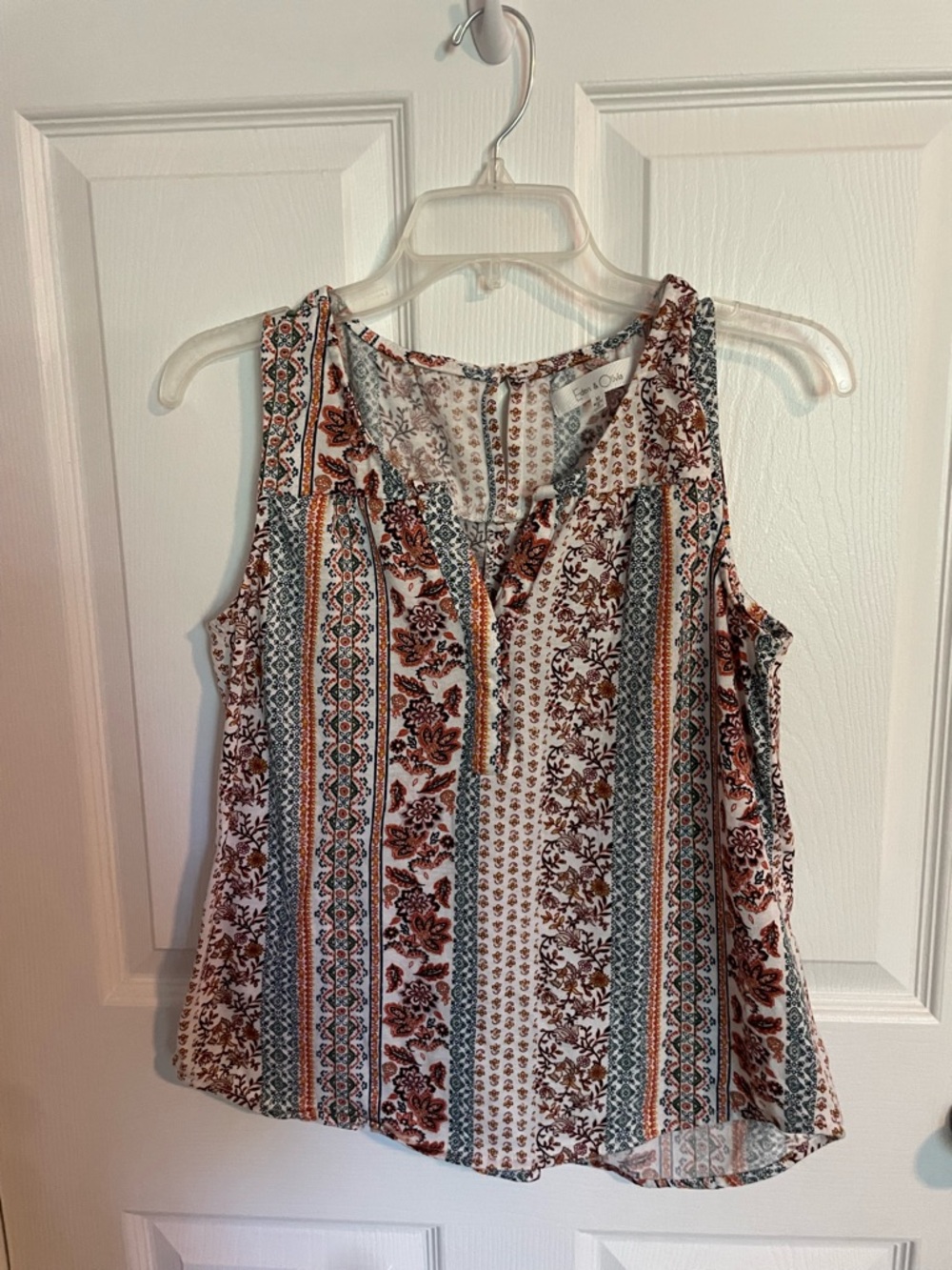 Eden & Olivia Striped Floral Sleeveless Tank - Rust, Teal & Cream